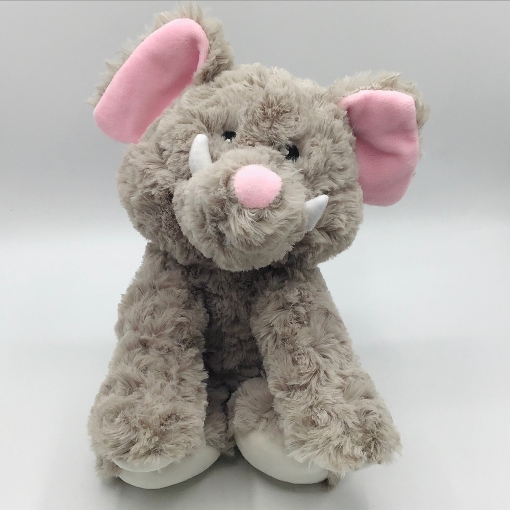 KELLYTOY Baby Plush Elephant Tusks Gray Pink White 10" Soft Cuddly Lovey Squeek